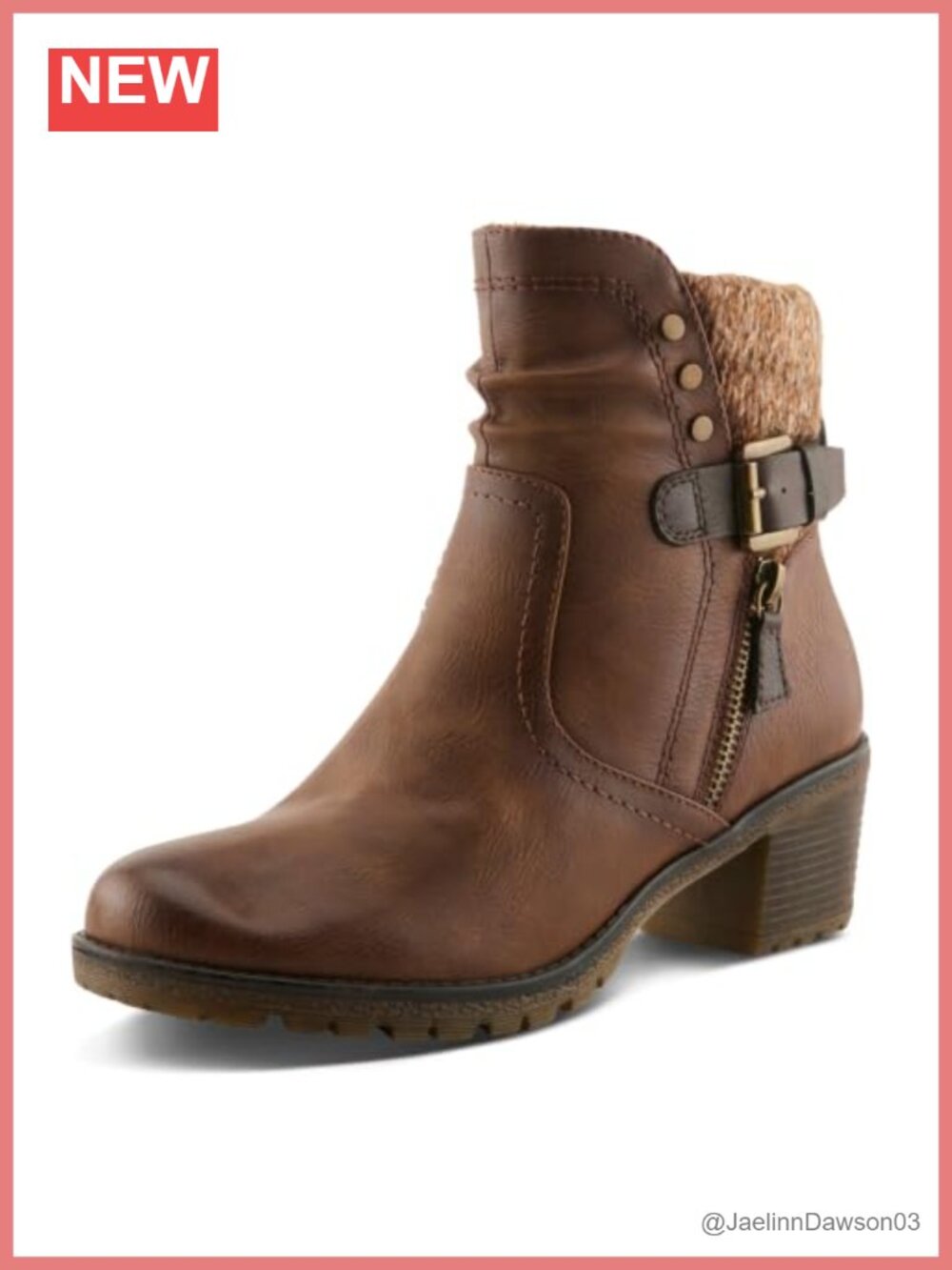 Women's Faux Leather Ankle Boots with Sweater Knit Cuff and Faux Fur Insole
